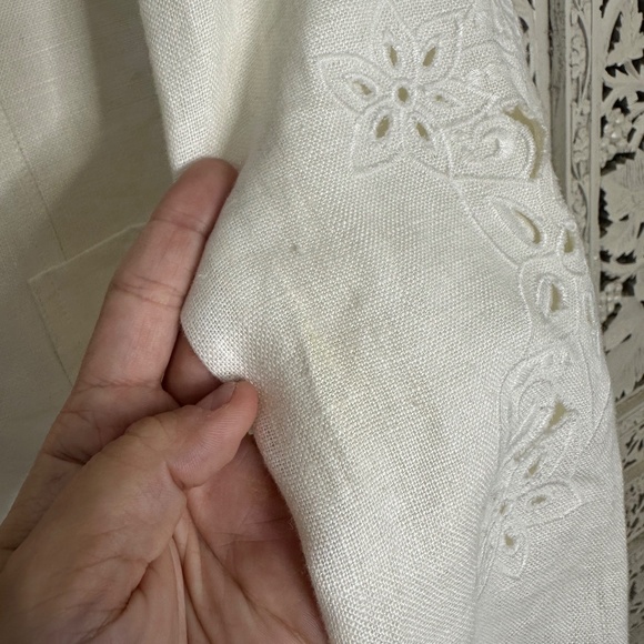 NWT Kasper 2-Piece 100% Linen Cream Ivory Embroidered Cut Out Suit Blazer Set - Picture 10 of 13